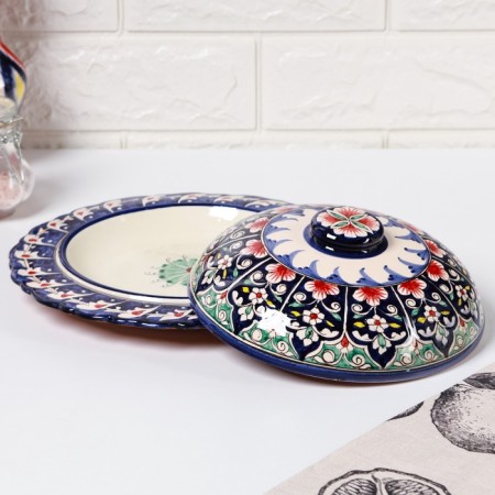 The pancake of the Rishtan ceramics "Patterns", 24 cm, blue-1