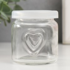 Bank for suppositories glass with a “heart” lid is a transparent 100 ml 6x6.8 cm