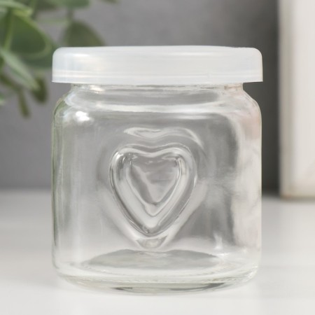Bank for suppositories glass with a “heart” lid is a transparent 100 ml 6x6.8 cm