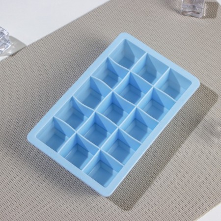 Form for ice “Cube”, silicone, 11.7 × 18.7 × 3.4 cm, 15 cells (3.4 × 3.4 cm), blue color-1