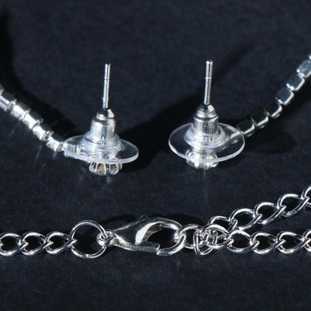 Set 2 objects: earrings, necklace necklace drops, one thread, white color in silver, 35 cm-1