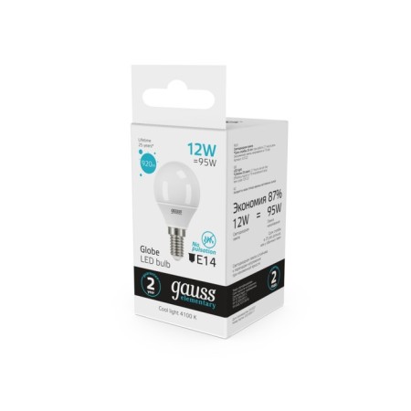 LED LED ELEMENTARY 12W ball 4100K neutr. Bel. E14 920lm Gauss 53122-3