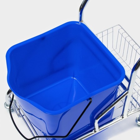 The harvester is simultaneous with vertical and grid, blue bucket 25 liters, chrome frame-4
