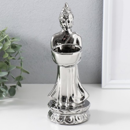 Ceramics candlestick for 1 candle "Buddha" d = 4 cm silver 8x11x22.5 cm-1