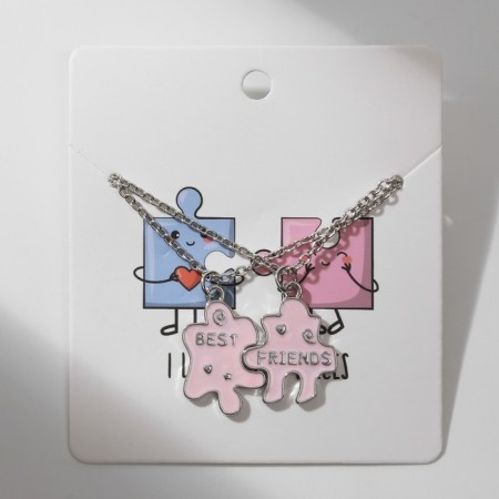 Kulons "Uzolnutor" puzzles with heart, pink color in silver, 45 cm-4
