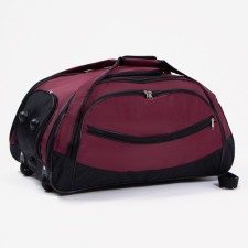Road bag on wheels, a lightning department, shoe department, 3 outer pockets, a long belt, black/burgundy color