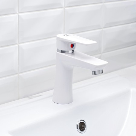 Mixer for the PMS sink PL6-001F, 35 mm cartridge, pour 100 mm, ABS plate, white-2
