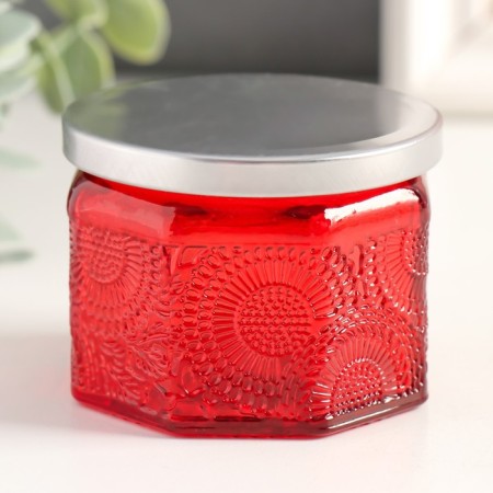Bank for candles glass with a lid "Flower" red, polyhedron 5x7x7 cm, mix-2