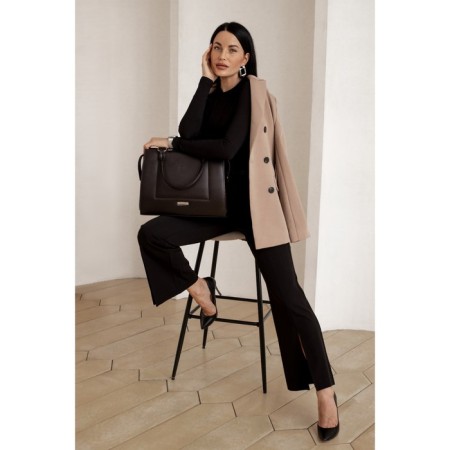 Women's bag El Masta with a zipper, external pocket, long belt, dark brown color-11