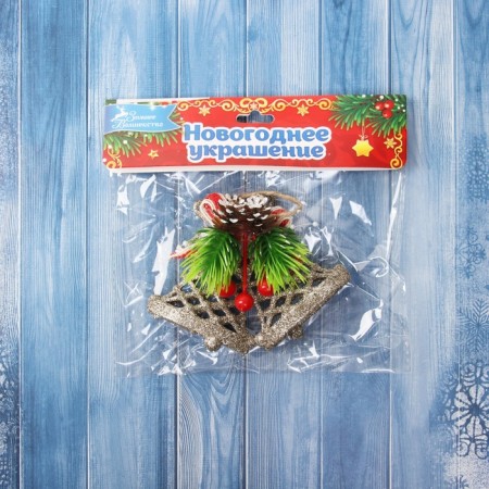 Decoration Christmas tree "Bell Banging Bow" 8x10.5 cm, gold-2