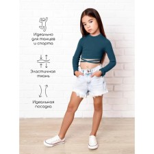TOP for girls with long sleeves, height 134 cm, azure-blue color