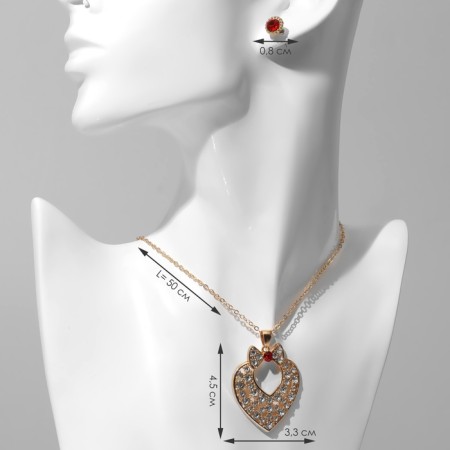 Set 2 objects: earrings, pendant "heart" lady, red-white color in gold, 48 cm-1