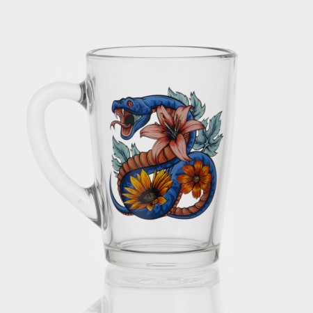 New Year's glass coffee mug "Flowers and snakes", 300 ml, mix