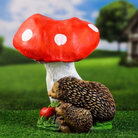 Garden figure "Mushroom with two hedgehogs" 27cm-1