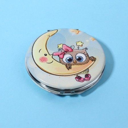Folding mirror “owls”, d = 6 cm, with an increase, artificial leather, blue color-5