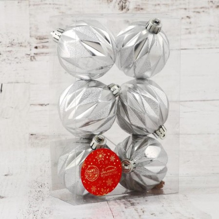 Set of balls plastic D-6 cm, 6 pcs "Illusion" silver-1
