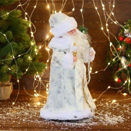 Santa Claus "in a white fur coat with gifts" moves, with backlight, 38 cm-1