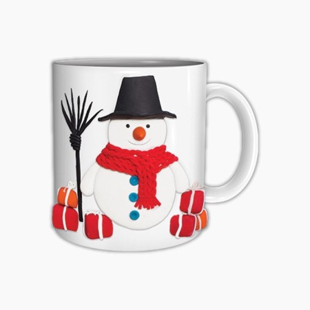New Year's set for decor mug with polymer clay “New Year! Funny snowman "-3