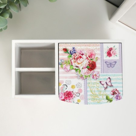 Casket Wood with a mirror and stand "Butterfly and roses" 10.8x18.5x10 cm-4
