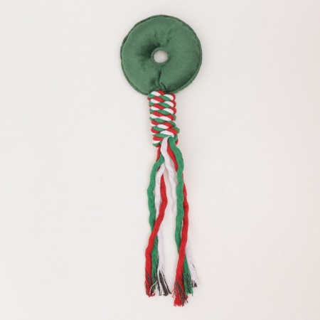 A squeak -soft toy, soft for dogs "New Year Donut" with a rope, 32 cm-4