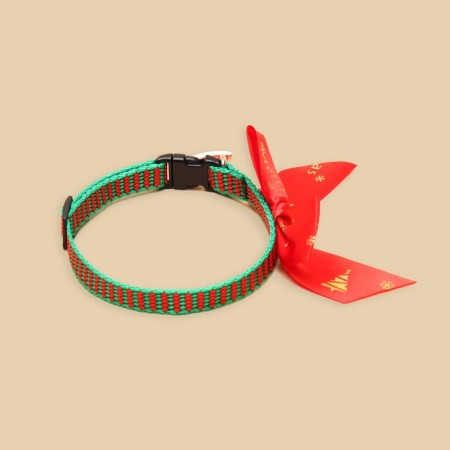 Collar + bow + New Year suspension "Balls", 30 x 1 cm, kapron, green-4