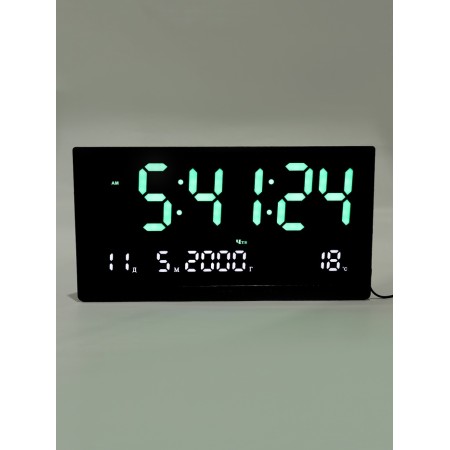 Electronic wall clock, thermometer calendar, 47.5 x 25.3 cm, green cyfras 10.8 x 5.3 cm 107662-1