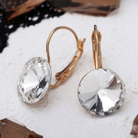 Earrings with rhinestones "Bright classic", white color in gold, d = 1.4 cm-1