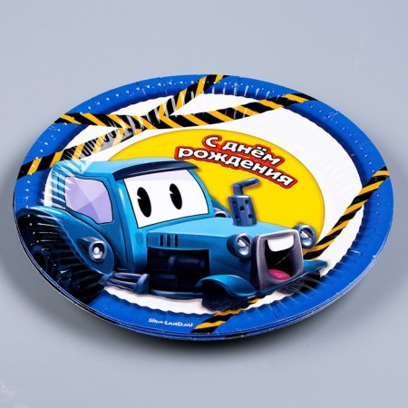 A set of paper dishes is a disposable tractor ”: 6 plates, 1 garland, 6 glasses-4