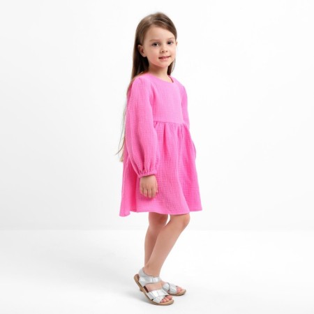 Children's dress with long sleeve KAFTAN "Muslin", size 28 (86 -92 cm) pink color-5