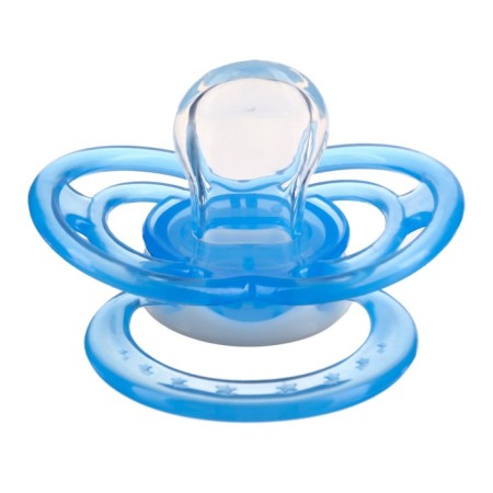 Nipple is an orthodhod dummy, with a cap, +12 months., Blue-6