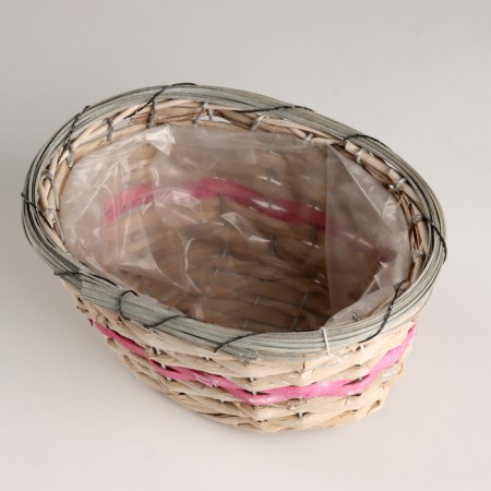 Kashpo wicker oval, 23x15xh12cm, natural/pink-2
