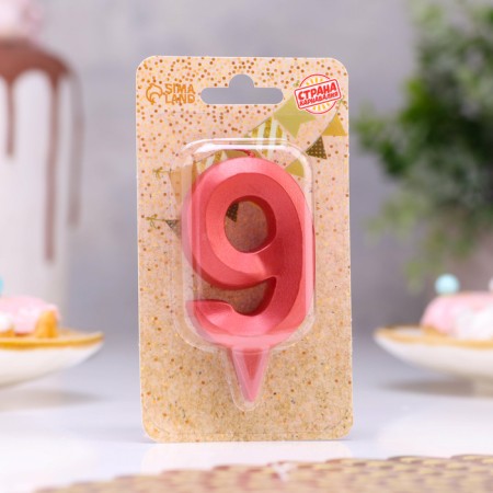 Candle in the Cake "Fine", number "9", red metallic, 6.5 cm-1