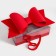 Gift box with a bow, handles and a transparent lid 35 x 21 x 15 cm red