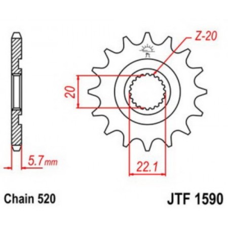 Leading star JTF1590-14SC, JT SPROCKETS, circuit 520, 14 teeth