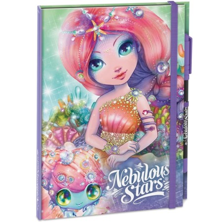 Notepad for a girl Nebulous Stars Coralia, on an elastic band, with a ballpoint pen