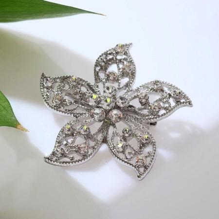 Brooch "Flower" wish, white color in silver-4