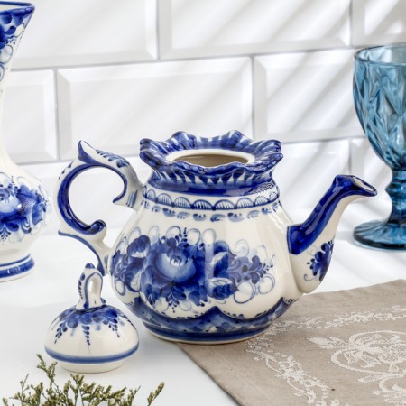 ANEMON kettle, gzhel, porcelain, 14x12 cm-2
