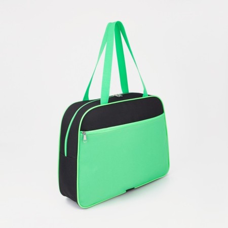 Sports bag with lightning, without lining, external pocket, black/green color
