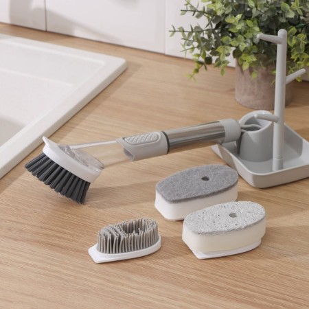 Raccoon Dishes “Practitioner”, Doster handle, 4 brushes, holder-stand, Gray color, gray-2