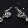 Hanging earrings with “evening” rhinestones, white-red color in silver, 7 cm