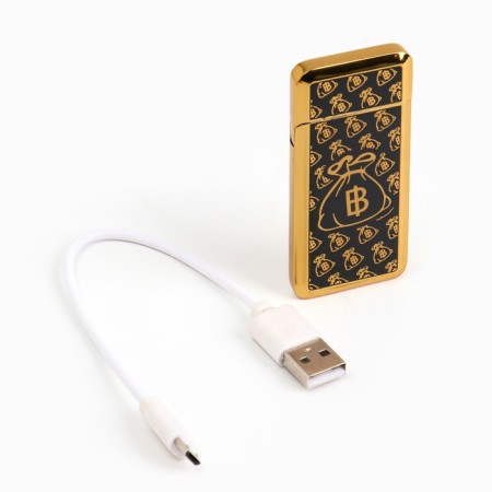 Electronic lighter "Bitcoin", spiral, USB, 3.5 x 7 cm, black and golden-3