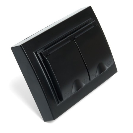 2-seater s/s outlet with a lid, Stekker series Erna, PST16-9015-03, black-1