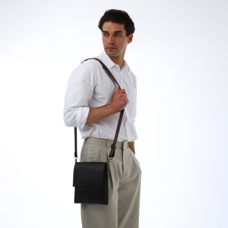 Men's bag over the shoulder, Textura, external pocket, brown color-8