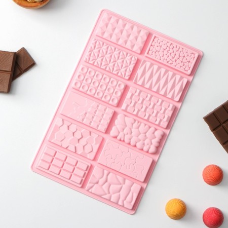 Chocolate chocolate form "Chocolate Assorted", silicone, 26.5 × 16.8 × 0.7 cm, 12 cells, pink color-1