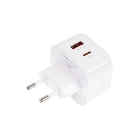 Network charger PERO TC10, USB, USB-C, 3.1 A, fast charging, white-1
