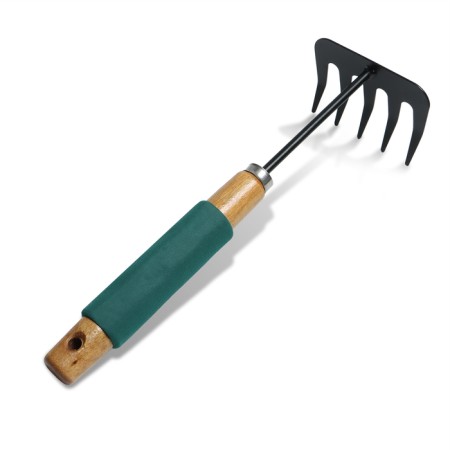 Grave are small, straight, 5 teeth, length 29 cm, metal, wooden handle with foam rubber, Greengo-7