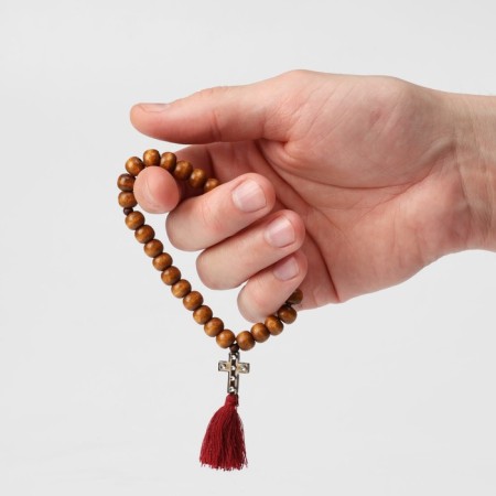 Parsing wooden "Orthodox" 30 beads, a cross small. with a brush, the color is dark brown-2