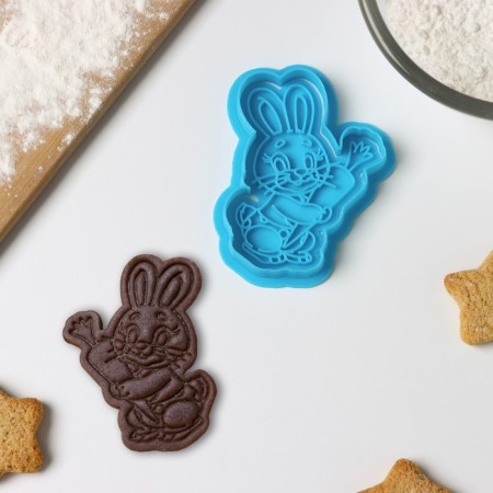 Carrot bunny form, deforestation, stamp, blue color