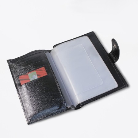Cover for passport and auto documents, with cards and bills, with a button, genuine leather, black color-1