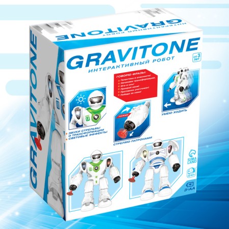 Gravitone robot, light, sound, shoots, batteries, Russian voice acting, blue-8